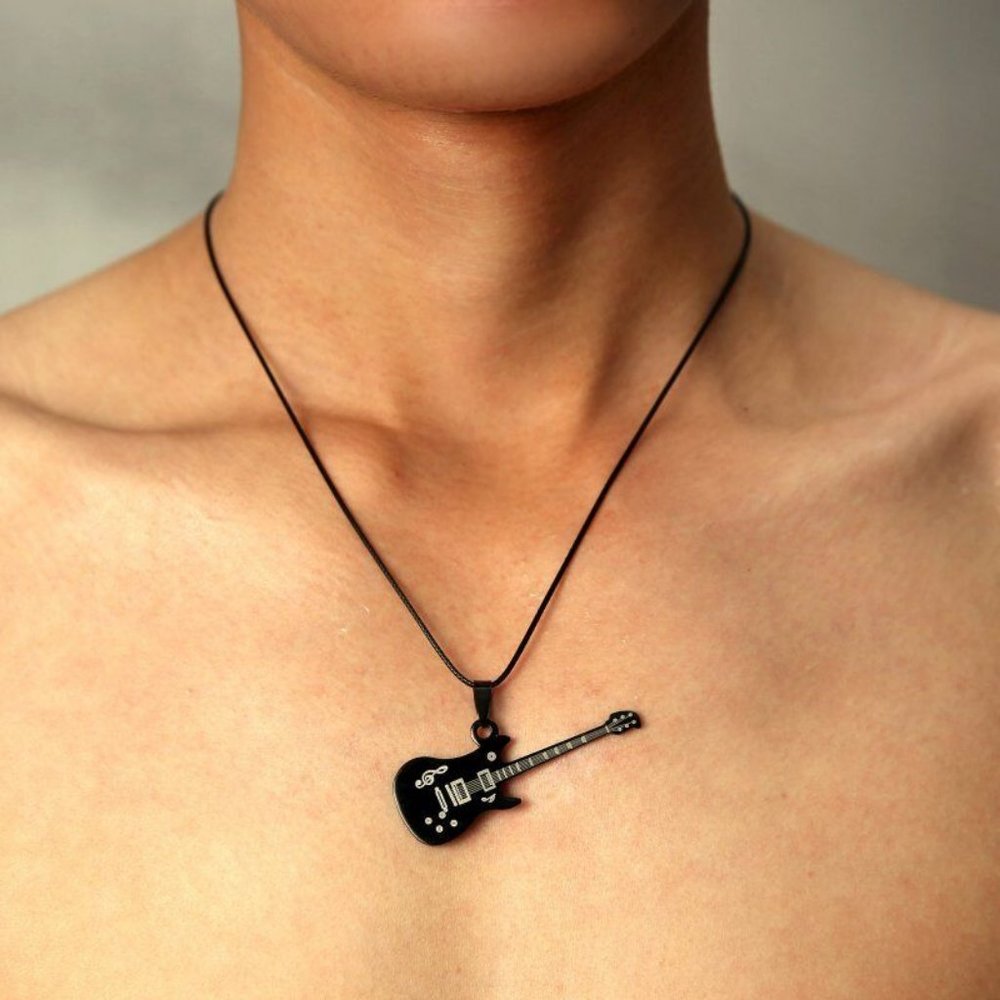 NEW! ROCK N ROLL Band ELECTRIC GUITAR Pendant & Short Necklace - FLYING WEDGE